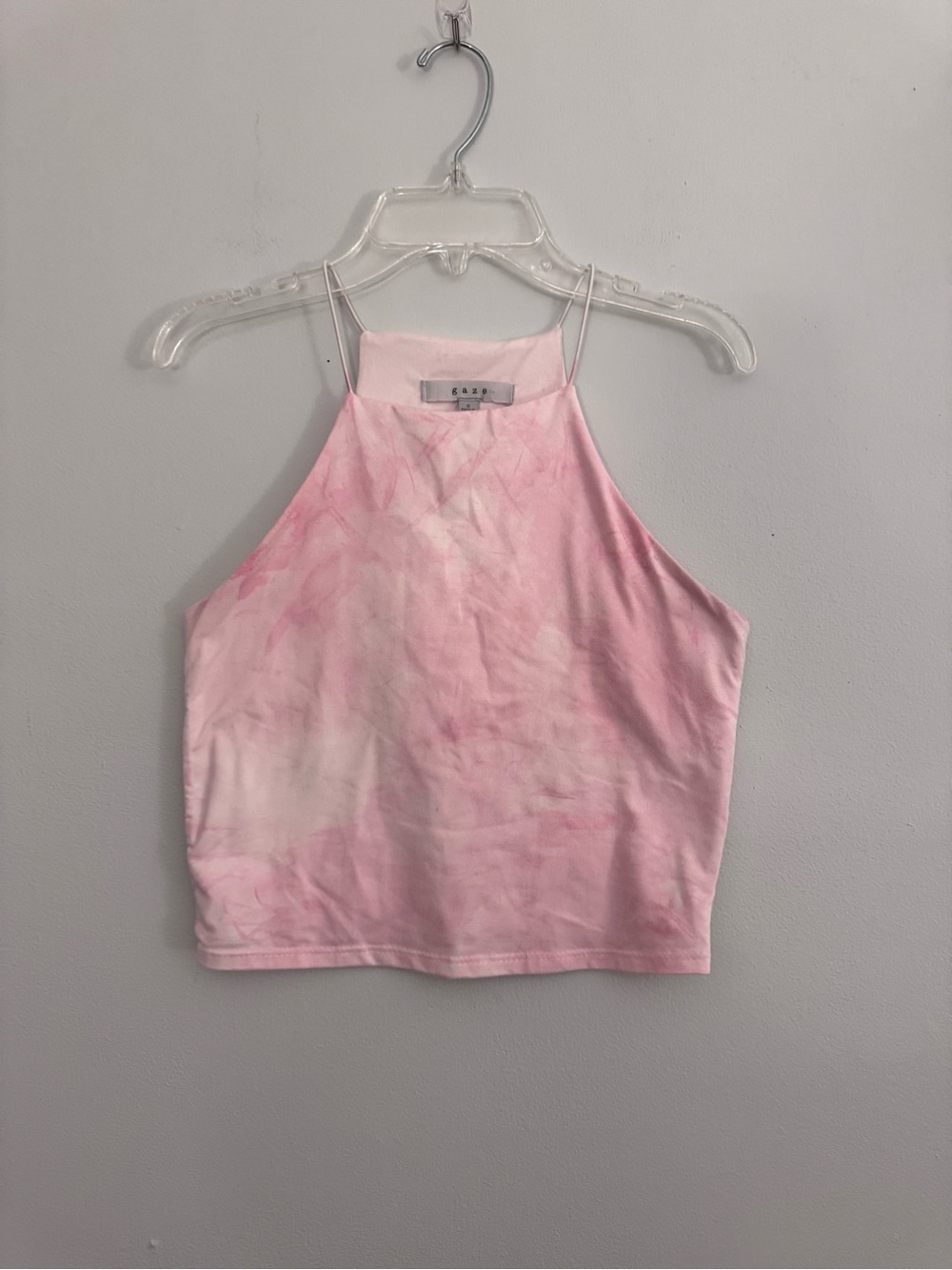 Pink Tie-Dye Halter Crop Top - Gaze S